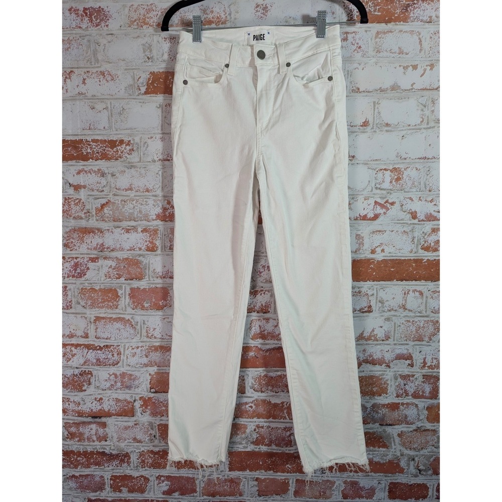 Paige Jeans Women's 25 Jacqueline Crop High Rise Straight Leg Ecru/Cream Raw Hem